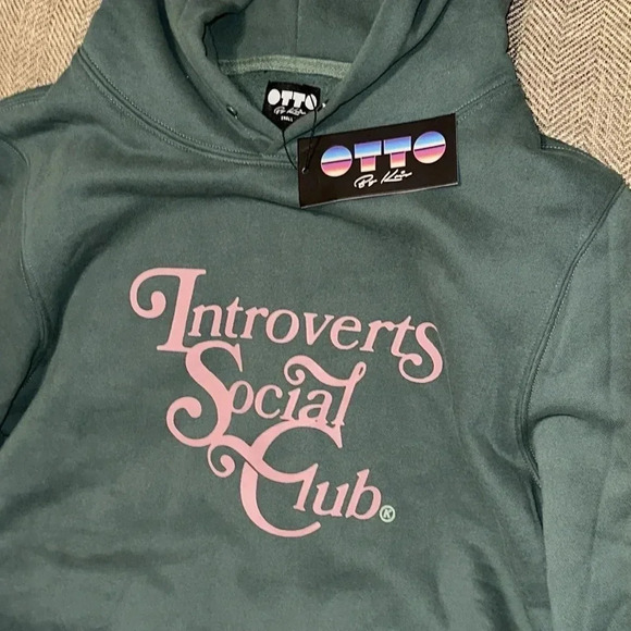 NWT OTTO BY KRIS AUTHENTIC INTROVERTS SOCIAL CLUB HOODIE SMALL KANGAROO Pockets - Picture 2 of 10